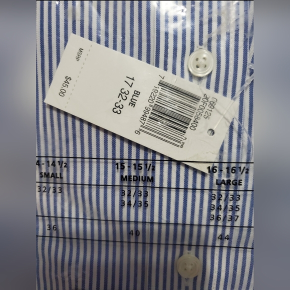 NWT Van Heusen Pinpoint Oxford Regular Fit Size 17 32|33 White & Blue Stripe - Picture 3 of 7